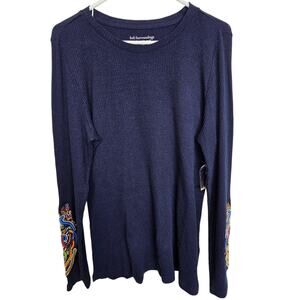 Soft Surroundings Top Rib Knit Top Long Sleeve T-Shirt Women XL Blue Embroidered